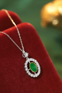 LUOWEND 18K White and Yellow Gold Real Natural Emerald and Diamond Gemstone Necklace for Women