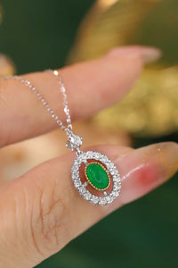 LUOWEND 18K White and Yellow Gold Real Natural Emerald and Diamond Gemstone Necklace for Women