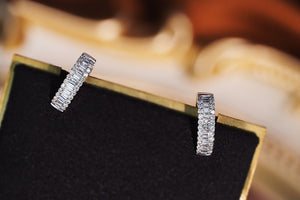 LUOWEND 18K White Gold Real Natural Diamond Hoop Earrings for Women