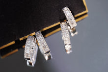 Load image into Gallery viewer, LUOWEND 18K White Gold Real Natural Diamond Hoop Earrings for Women
