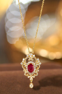 LUOWEND 18K Yellow Gold Real Natural Ruby and Diamond Gemstone Necklace for Women