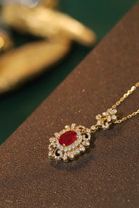 LUOWEND 18K Yellow Gold Real Natural Ruby and Diamond Gemstone Necklace for Women