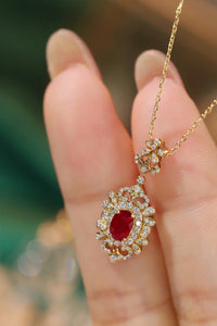 LUOWEND 18K Yellow Gold Real Natural Ruby and Diamond Gemstone Necklace for Women