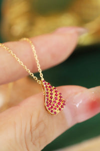 LUOWEND 18K Yellow Gold Real Natural Ruby Pendant Necklace for Women