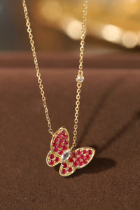 LUOWEND 18K Yellow Gold Real Natural Ruby Pendant Necklace for Women