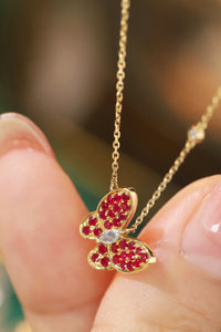 LUOWEND 18K Yellow Gold Real Natural Ruby Pendant Necklace for Women