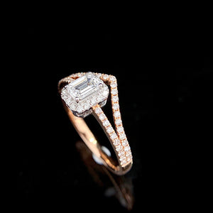 LUOWEND 18K Rose Gold Real Natural Diamond Ring for Women