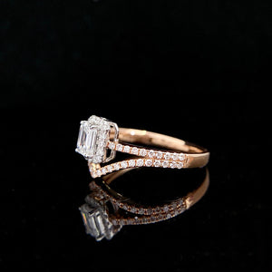 LUOWEND 18K Rose Gold Real Natural Diamond Ring for Women