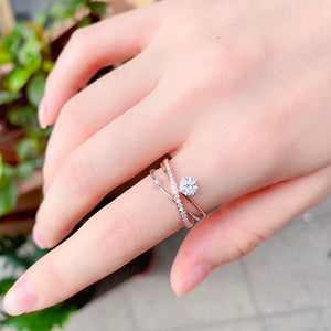 LUOWEND 18K Rose Gold Real Natural Diamond Ring for Women