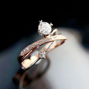 LUOWEND 18K Rose Gold Real Natural Diamond Ring for Women