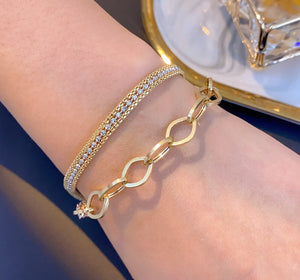 LUOWEND 18K White+Yellow+Rose Gold Bracelet for Women