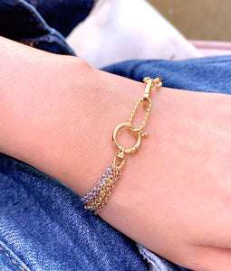 LUOWEND 18K White+Yellow+Rose Gold Bracelet for Women