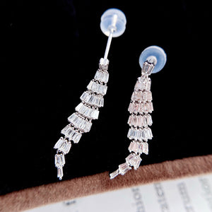 LUOWEND 18K White Gold Real Natural Diamond Drop Earrings for Women