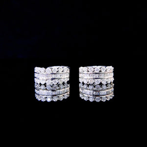 LUOWEND 18K White Gold Real Natural Diamond Hoop Earrings for Women