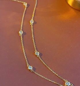 LUOWEND 18K Yellow Gold Real Natural Diamond Necklace for Women