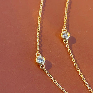 LUOWEND 18K Yellow Gold Real Natural Diamond Necklace for Women