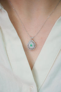 LUOWEND 18K White Gold Natural Green Diamond Necklace for Women