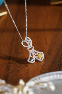 LUOWEND 18K White Gold Natural Yellow Diamond Necklace for Women