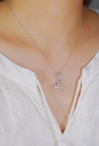 LUOWEND 18K White Gold Natural Yellow Diamond Necklace for Women