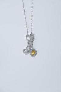 LUOWEND 18K White Gold Natural Yellow Diamond Necklace for Women