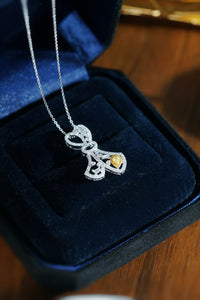 LUOWEND 18K White Gold Natural Yellow Diamond Necklace for Women