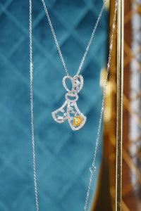 LUOWEND 18K White Gold Natural Yellow Diamond Necklace for Women