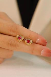 LUOWEND 18K Yellow Gold Real Natural Ruby and Diamond Gemstone Earrings for Women