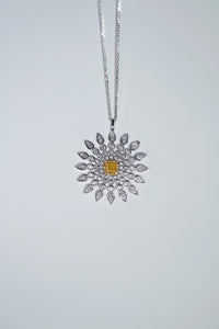 LUOWEND 18K White Gold Natural Yellow Diamond Necklace for Women