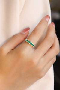 LUOWEND 18K Yellow Gold Real Natural Emerald Ring for Women