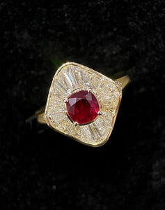 LUOWEND 18K Yellow Gold Real Natural Ruby Gemstone Ring for Women