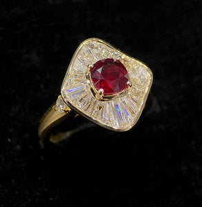 LUOWEND 18K Yellow Gold Real Natural Ruby Gemstone Ring for Women