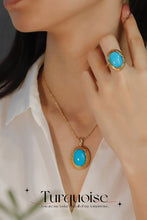 Load image into Gallery viewer, LUOWEND 18K Yellow Gold Real Natural Turquoise Necklace&amp;Ring for Women
