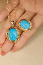 Load image into Gallery viewer, LUOWEND 18K Yellow Gold Real Natural Turquoise Necklace&amp;Ring for Women
