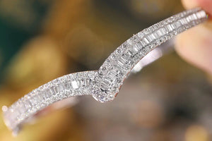 LUOWEND 18K  White Gold Real Natural Diamond Bangle for Women