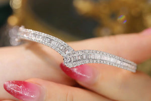LUOWEND 18K  White Gold Real Natural Diamond Bangle for Women