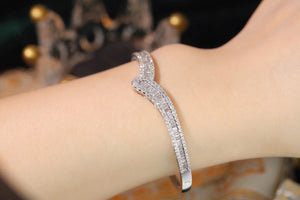 LUOWEND 18K  White Gold Real Natural Diamond Bangle for Women