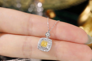 LUOWEND 18K White Gold Real Natural Yellow Diamond Pendant Necklace for Women