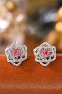 LUOWEND 18K White Gold Real Natural Pink Diamond Stud Earrings for Women