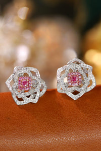 LUOWEND 18K White Gold Real Natural Pink Diamond Stud Earrings for Women