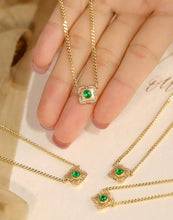 Load image into Gallery viewer, LUOWEND 18K Yellow Gold Real Natural Emerald and Diamond Gemstone Necklace for Women
