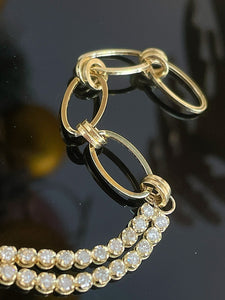 LUOWEND 18K Yellow Gold Natural Diamond Bracelet for Women