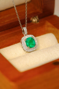 LUOWEND 18K White Gold Real Natural Emerald&Diamond Necklace for Women