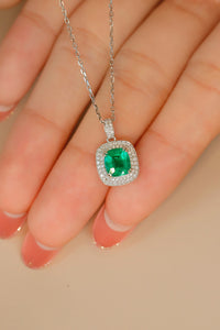 LUOWEND 18K White Gold Real Natural Emerald&Diamond Necklace for Women