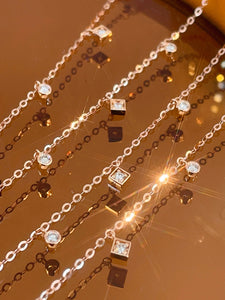 LUOWEND 18K Yellow or Rose Gold Natural Diamond Necklace for Women