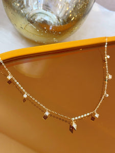 LUOWEND 18K Yellow or Rose Gold Natural Diamond Necklace for Women