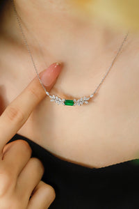 LUOWEND 18K White Gold Real Natural Emerald Necklace for Women