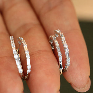 LUOWEND 18K White Gold Real Natural Diamond Hoop Earrings for Women