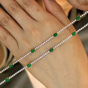 LUOWEND 18K White and Yellow Gold Real Natural Emerald and Diamond Gemstone Bracelet for Women