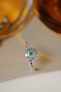 LUOWEND 18K White Gold Naturtal Green Diamond Ring for Women