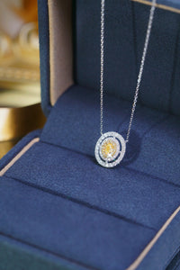 LUOWEND 18K White Gold Natural Yellow Diamond Necklace for Women